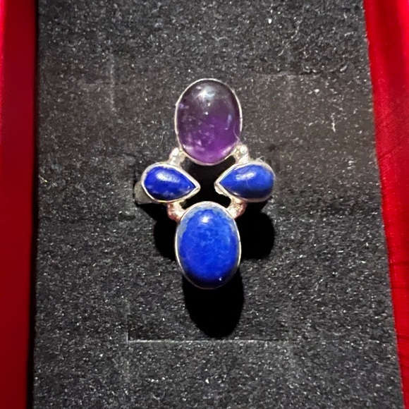 Lapis Lazuli Amethyst 6.5 Sterling Silver Ring - Picture 6 of 7